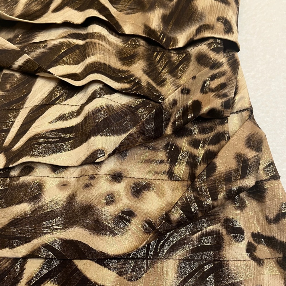 Animal Leopard Print Dress Brown Tan Gold Sleeveless V-Neck Party Cocktail M - Picture 3 of 11